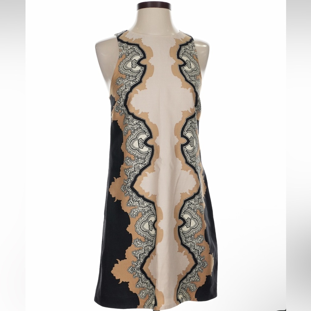 Tibi Sleeveless Shift Dress Black Tan Cream Size 4